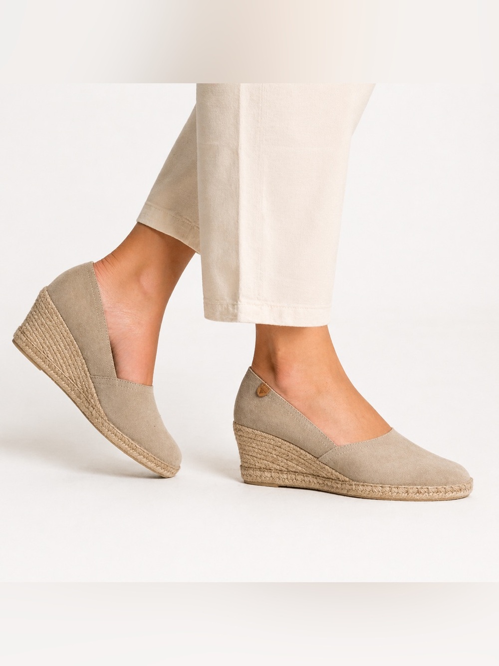 Verbenas Mamen Beige Suede Espadrille Wedges Slip-On Jute Platform Comfort Shoes